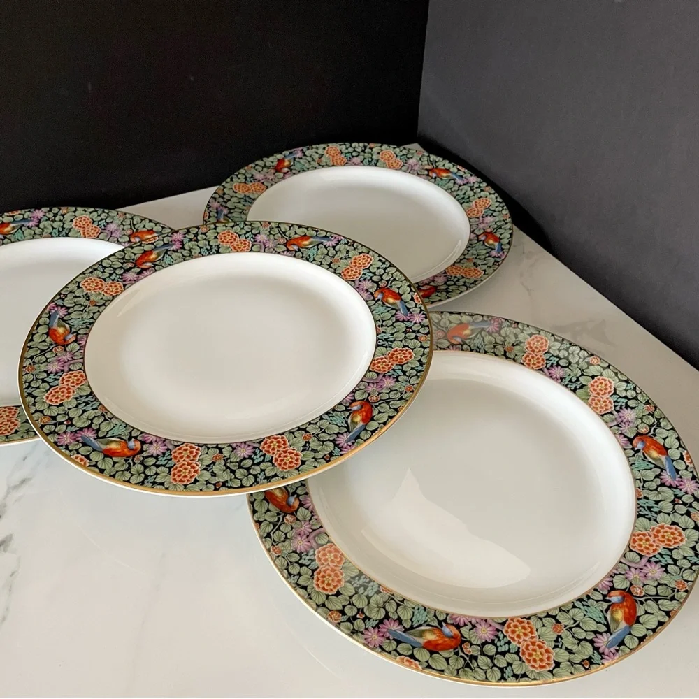 SET of 4 Parrot Bird Floral Dinner Plates - Rosenthal